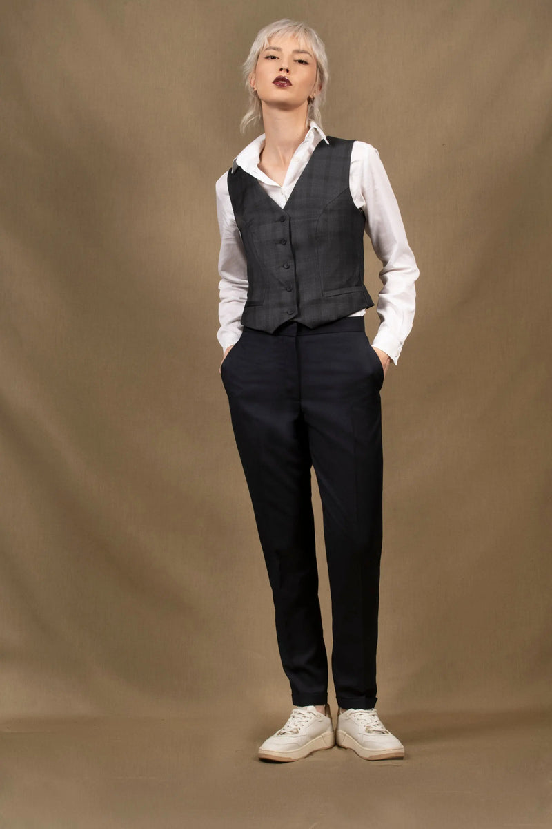 Pantalon Femme Laine Bleu Marine Conception - My Tailor Is Joh