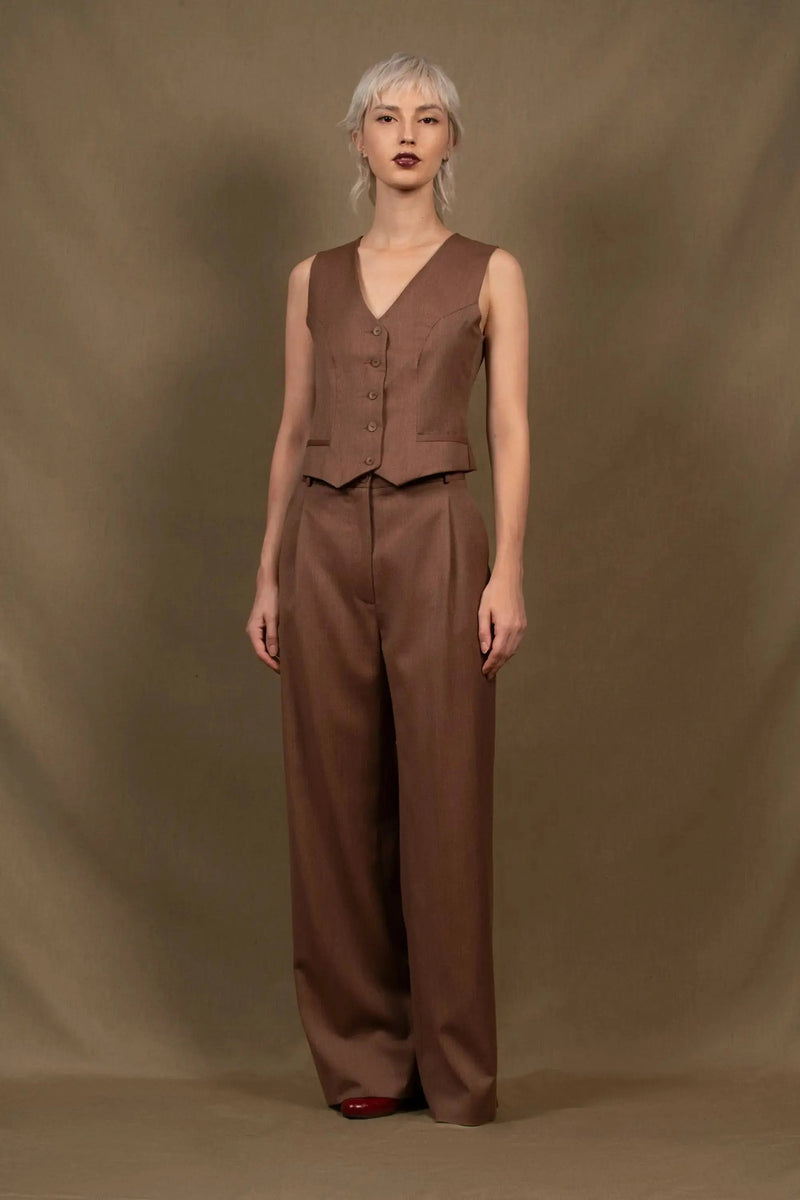 Tailleur Veste Pantalon Large Femme Laine Tomette – Illusion My tailor is Joh