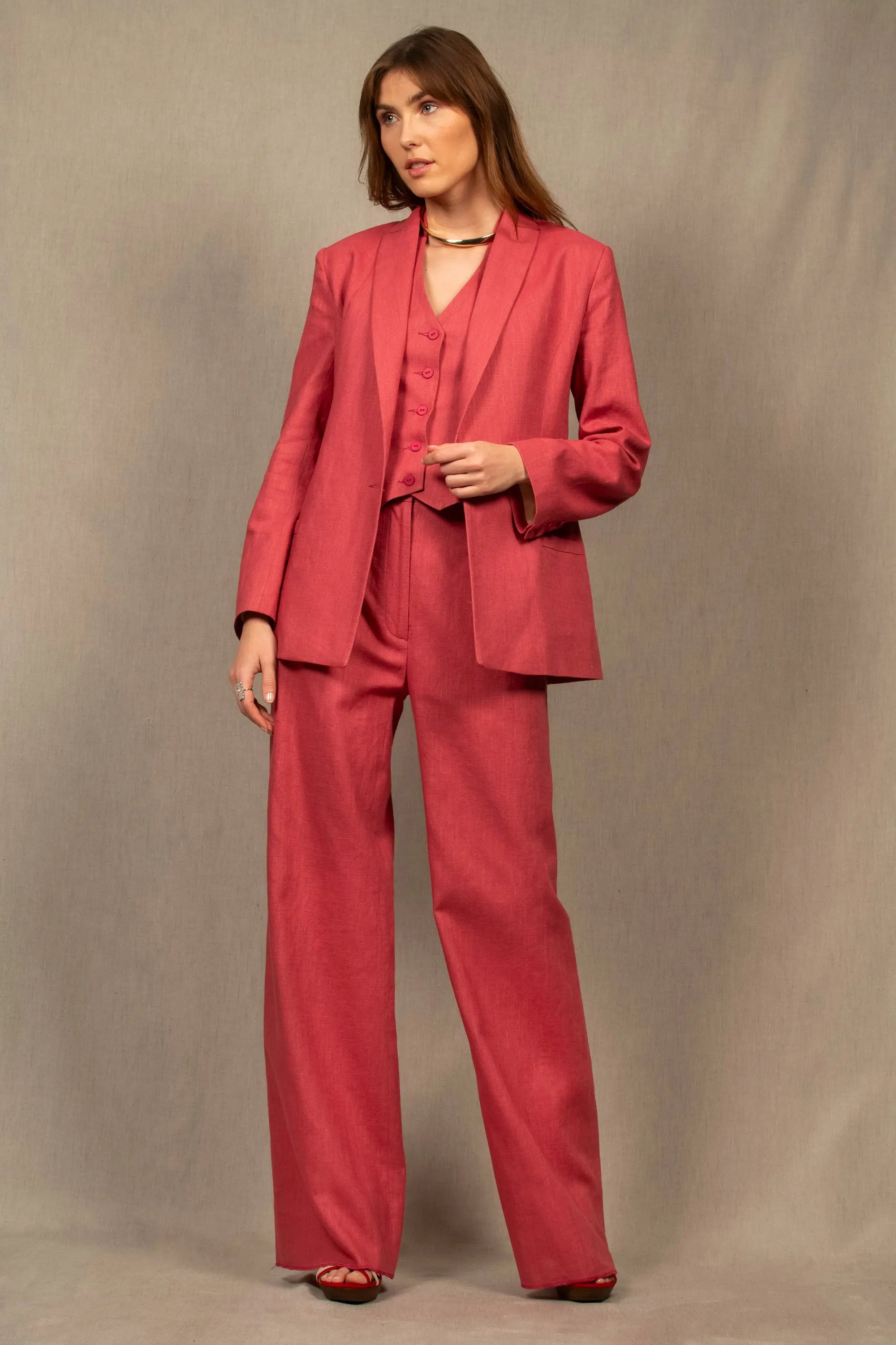 Ensemble Tailleur Pantalon Tailleur Femme Rouge Costume Femme