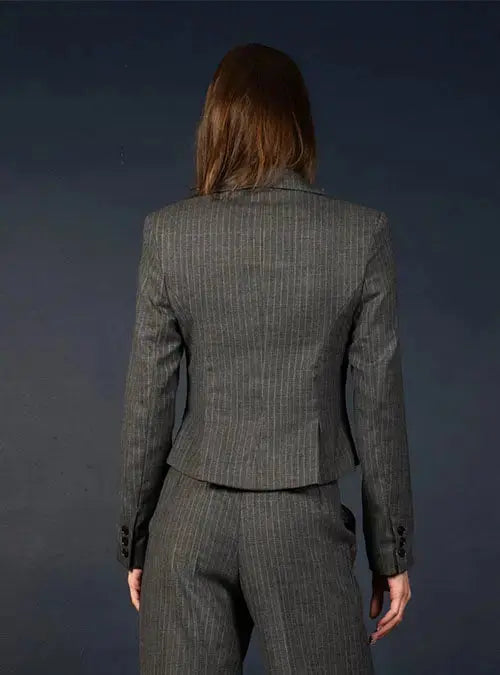 Veste Tailleur Femme Laine Gris à rayures - Certitude - My tailor is Joh