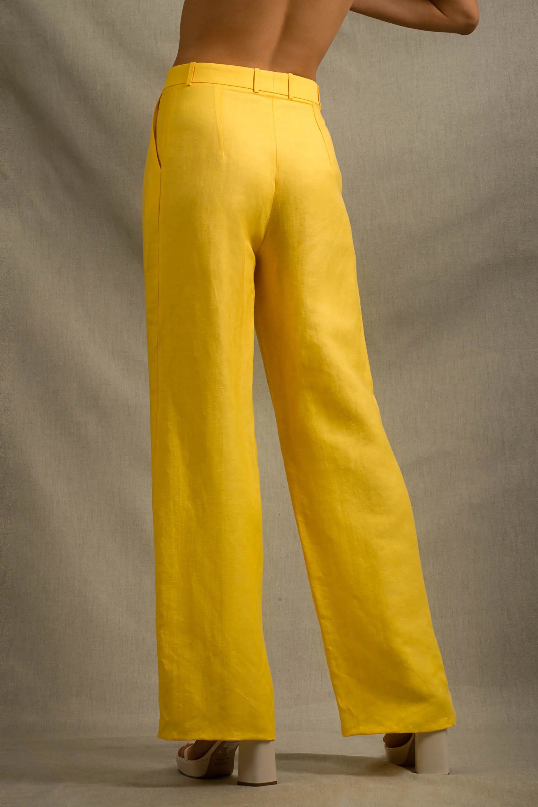 Pantalon Tailleur Femme Large Lin Jaune – Illusion - My tailor is Joh