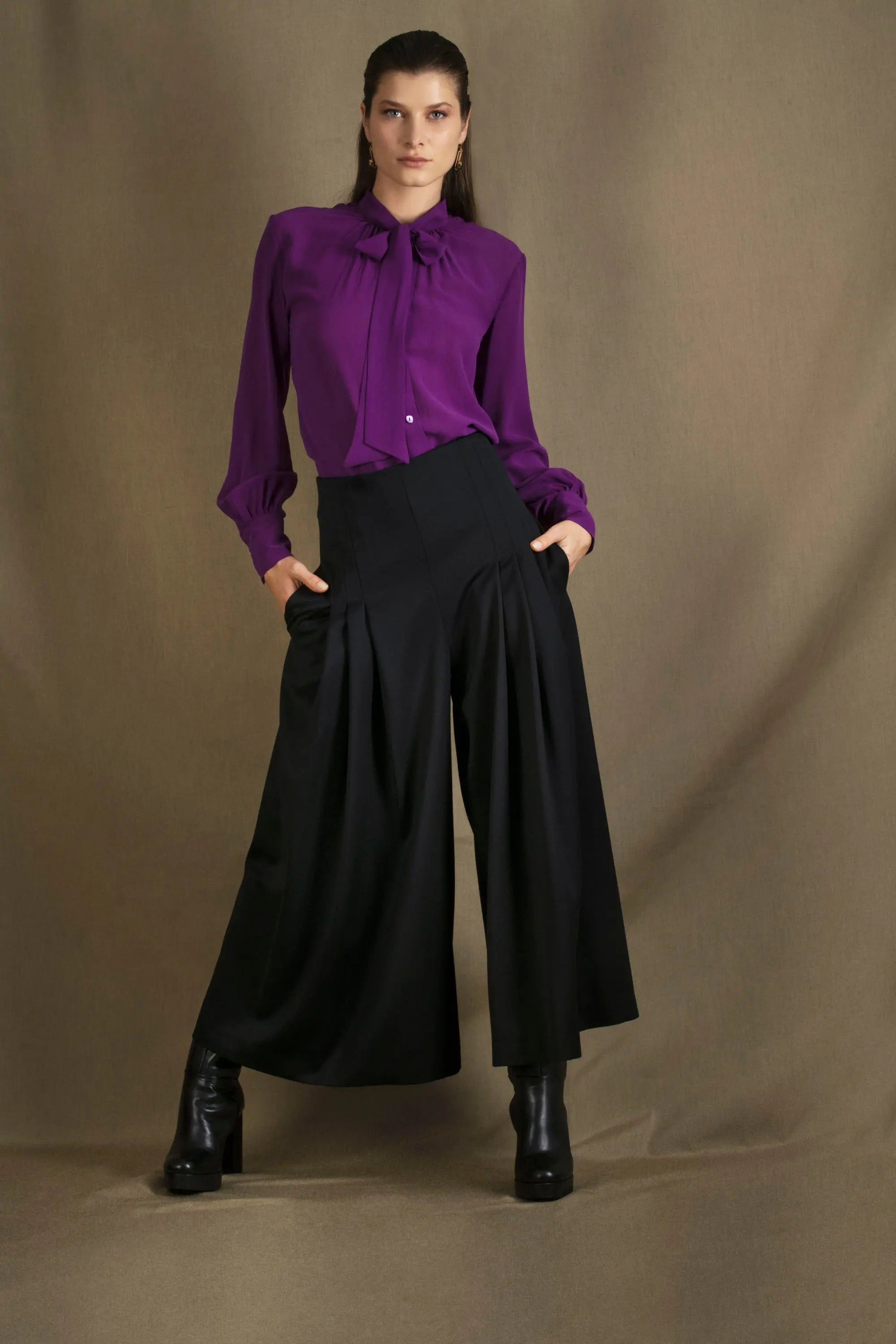 Pantalon Large Taille Haute Noir Laine Abandon - My tailor is Joh