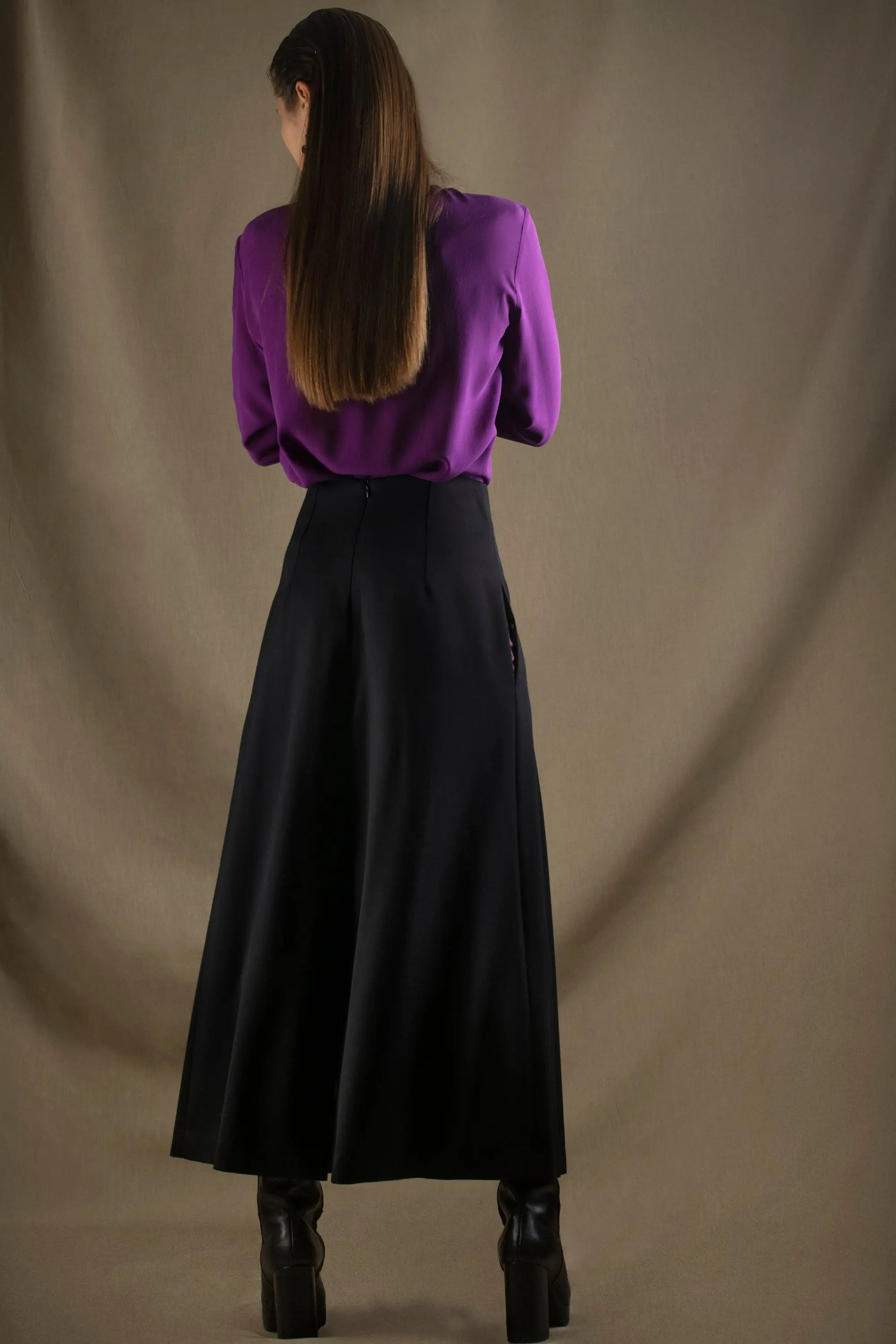 Pantalon Large Taille Haute Noir Laine Abandon - My tailor is Joh