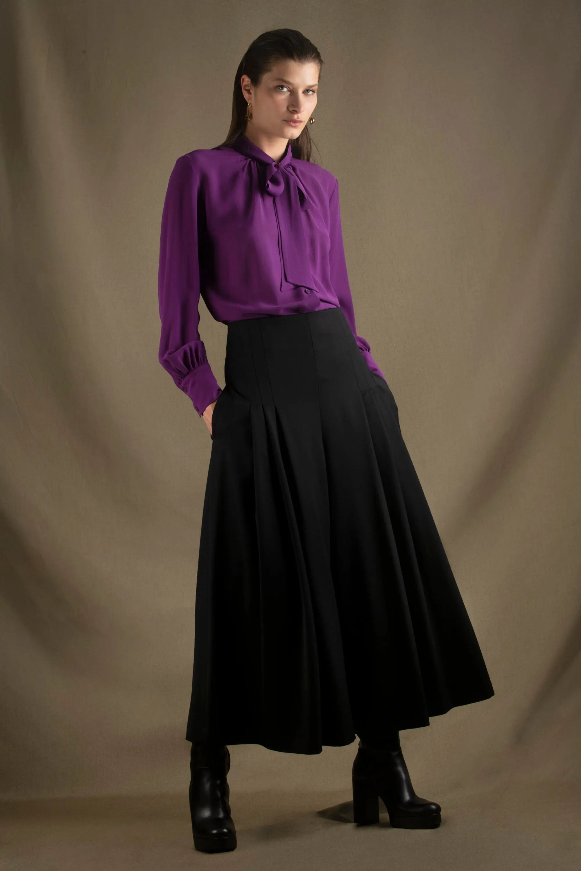 Pantalon Large Taille Haute Noir Laine Abandon - My tailor is Joh