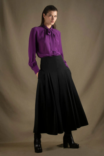 Pantalon Large Taille Haute Noir Laine Abandon - My tailor is Joh