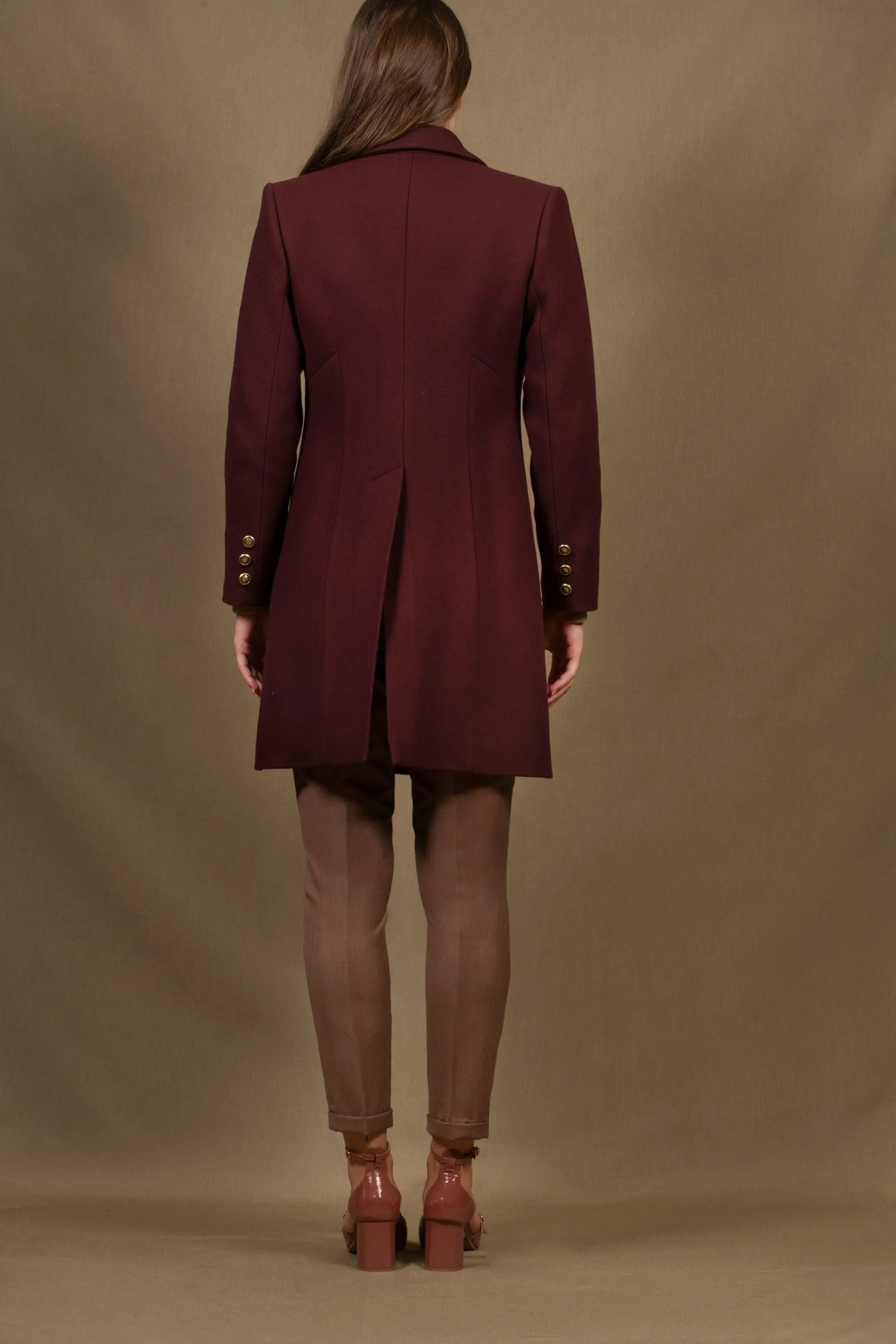 Manteau 3/4 Femme Croisé en Laine Bordeaux - Soeur My tailor is Joh