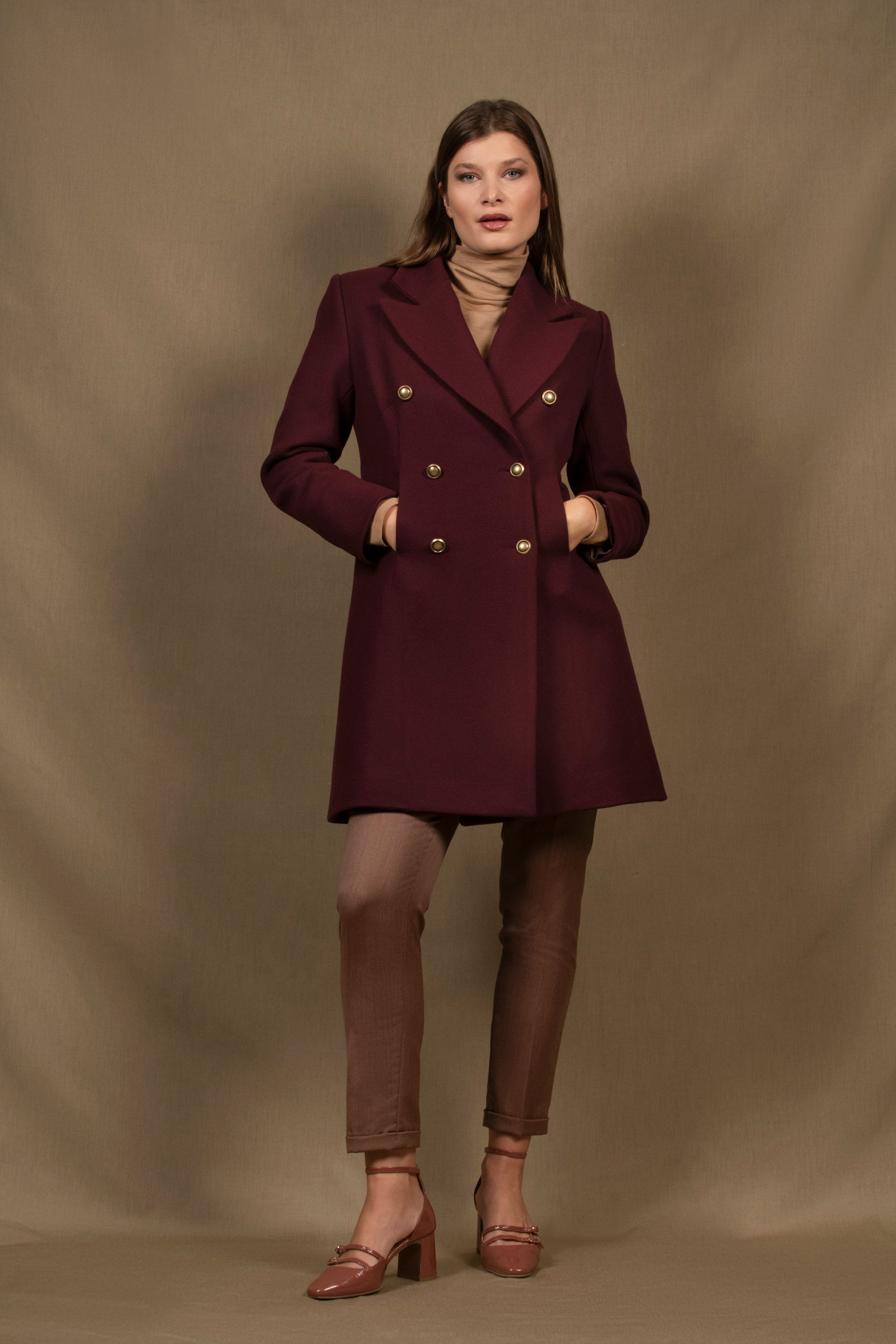 Manteau 3/4 Femme Croisé en Laine – Bordeaux My tailor is Joh