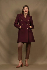 Manteau 3/4 Femme Croisé en Laine Bordeaux - Soeur
