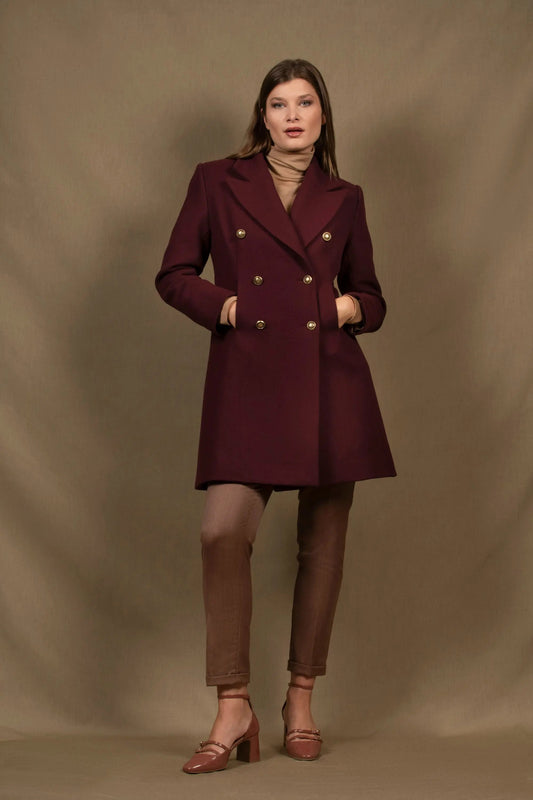 Manteau 3/4 Femme Croisé en Laine Bordeaux - Soeur My tailor is Joh