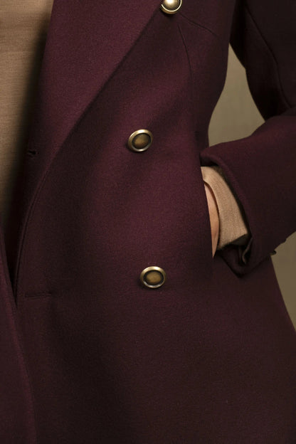 Manteau 3/4 Femme Croisé en Laine Bordeaux - Soeur My tailor is Joh