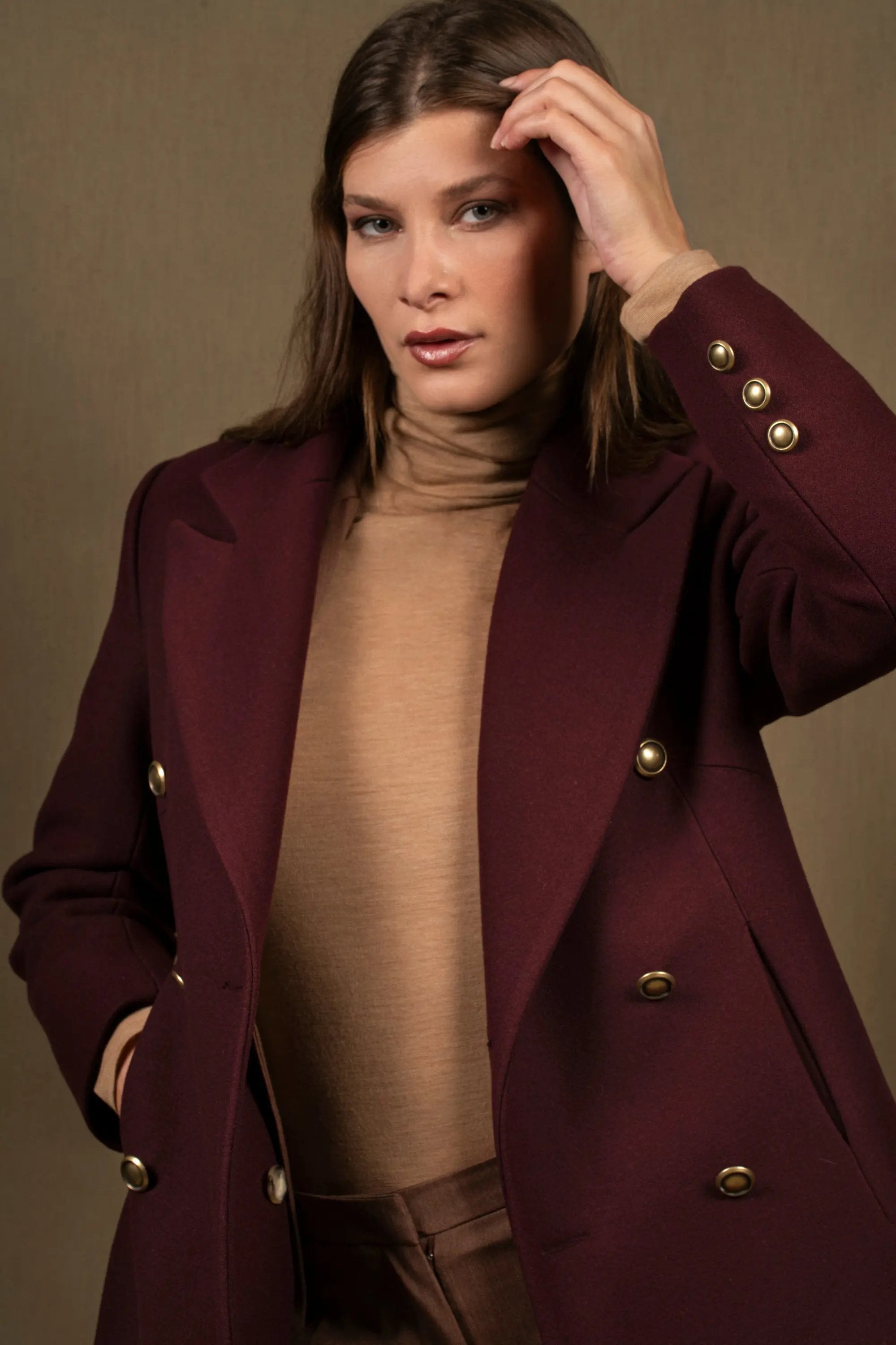 Manteau 3/4 Femme Croisé en Laine Bordeaux - Soeur My tailor is Joh