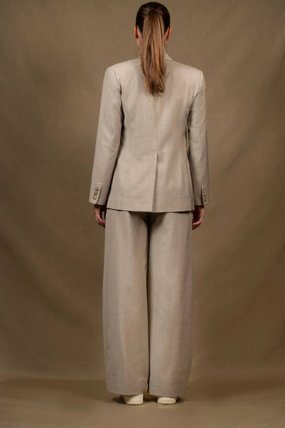 Tailleur Veste Pantalon Large Femme Laine Gris Clair  – Illusion My tailor is Joh