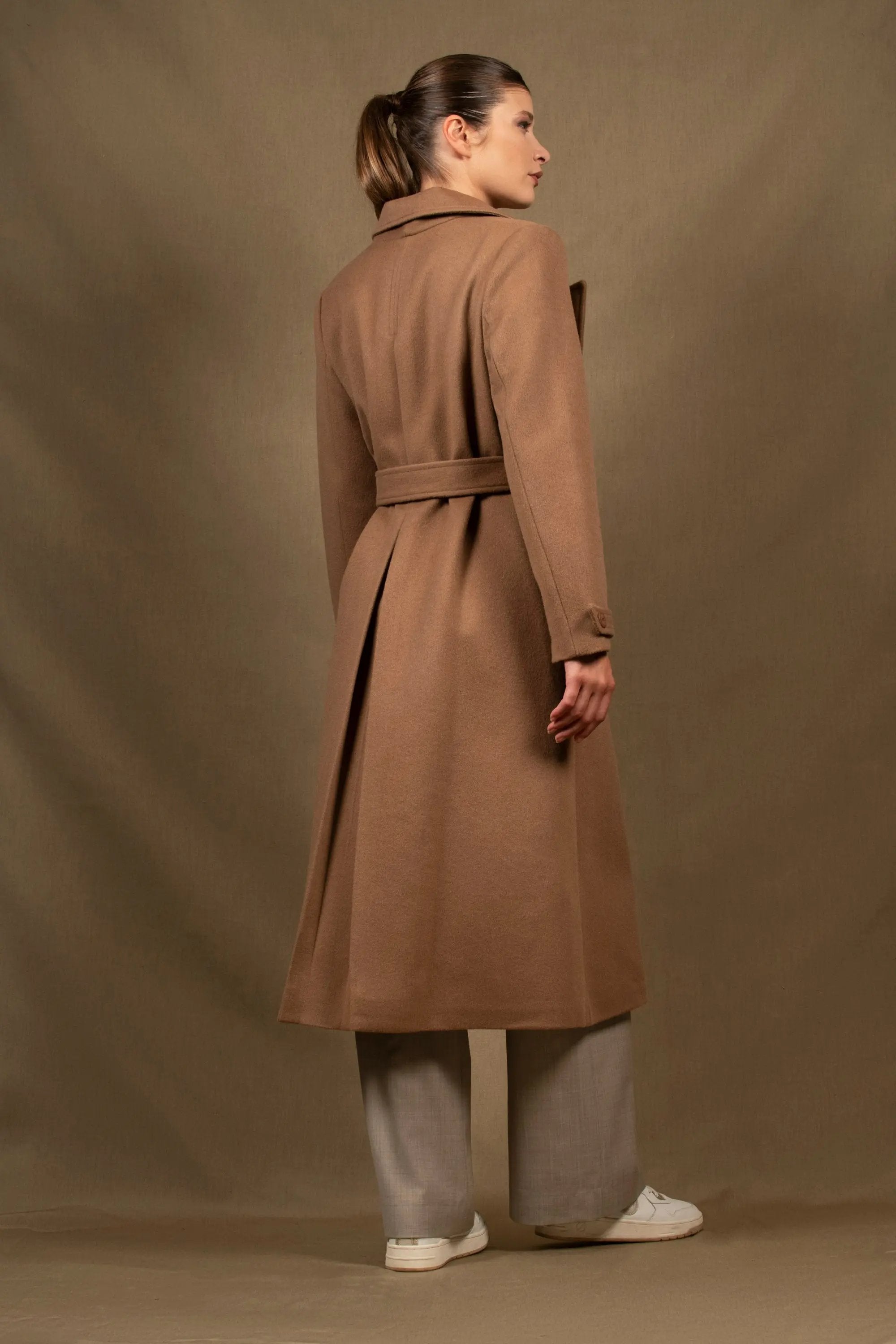 Manteau Femme Long Laine et Cachemire Taupe - Palace My tailor is Joh