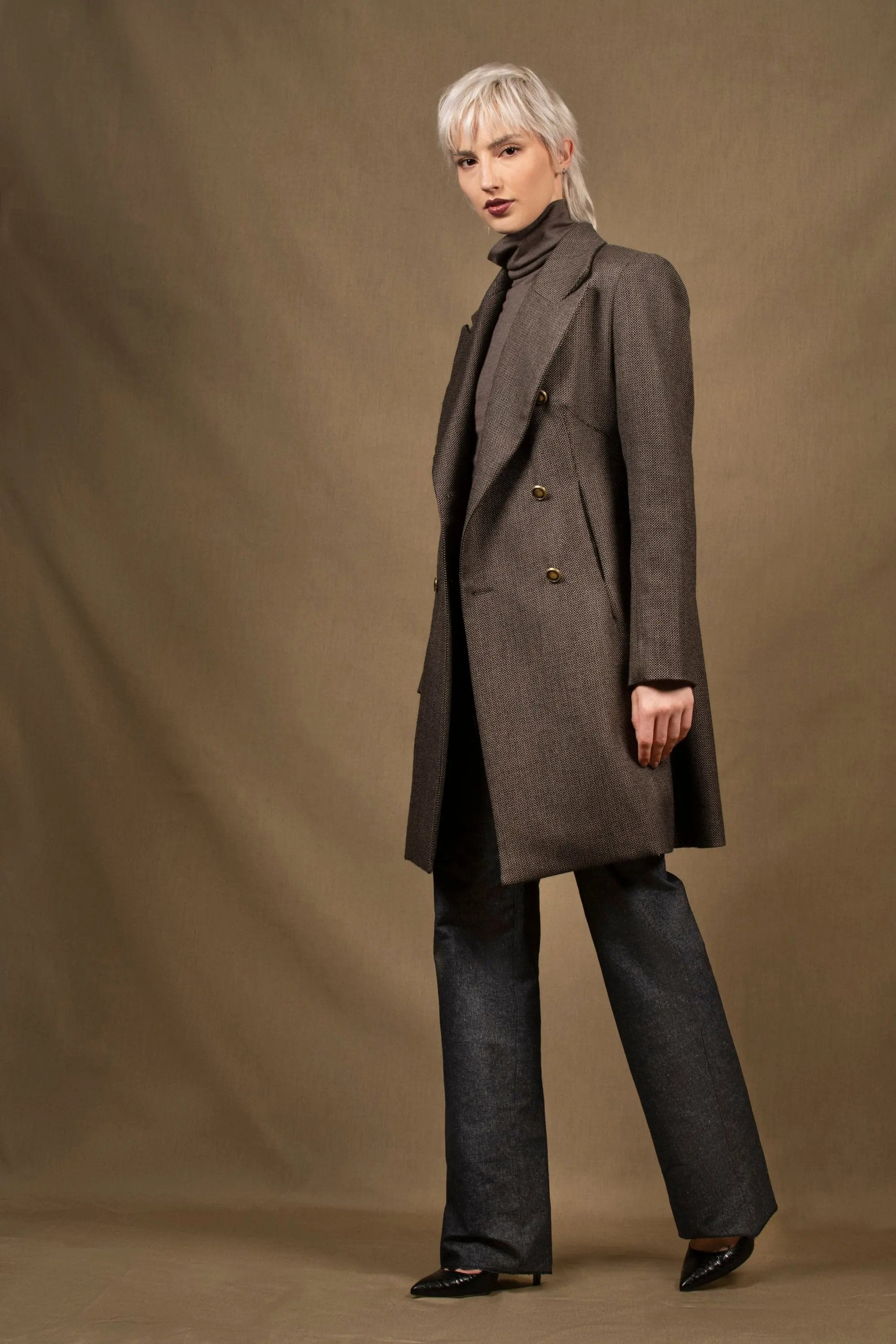 Manteau 3/4 Femme Croisé en Laine Tweed -Soeur My tailor is Joh