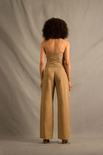 Pantalon Tailleur Femme Large Coton et Lin Sable – Illusion - My tailor is Joh