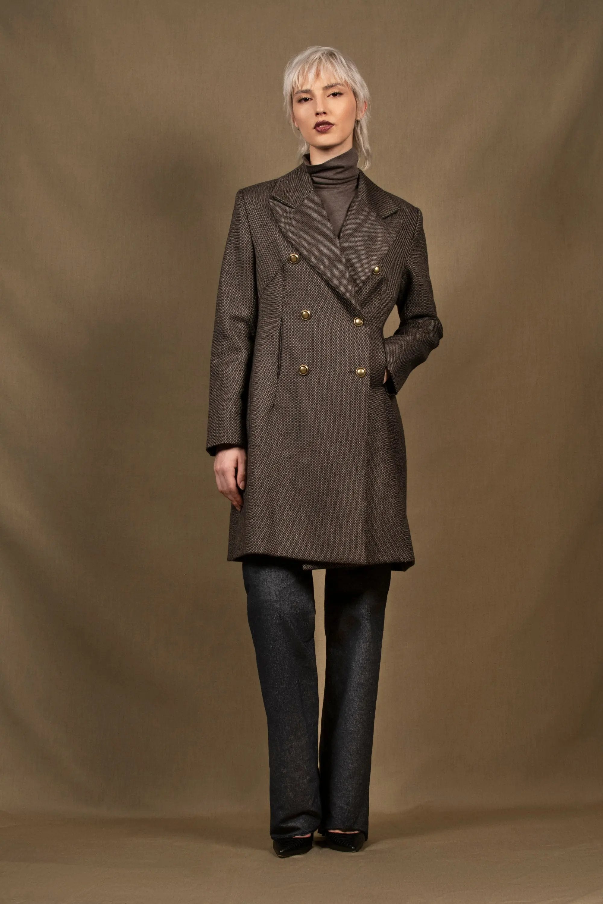 Manteau 3/4 Femme Croisé en Laine Tweed -Soeur My tailor is Joh