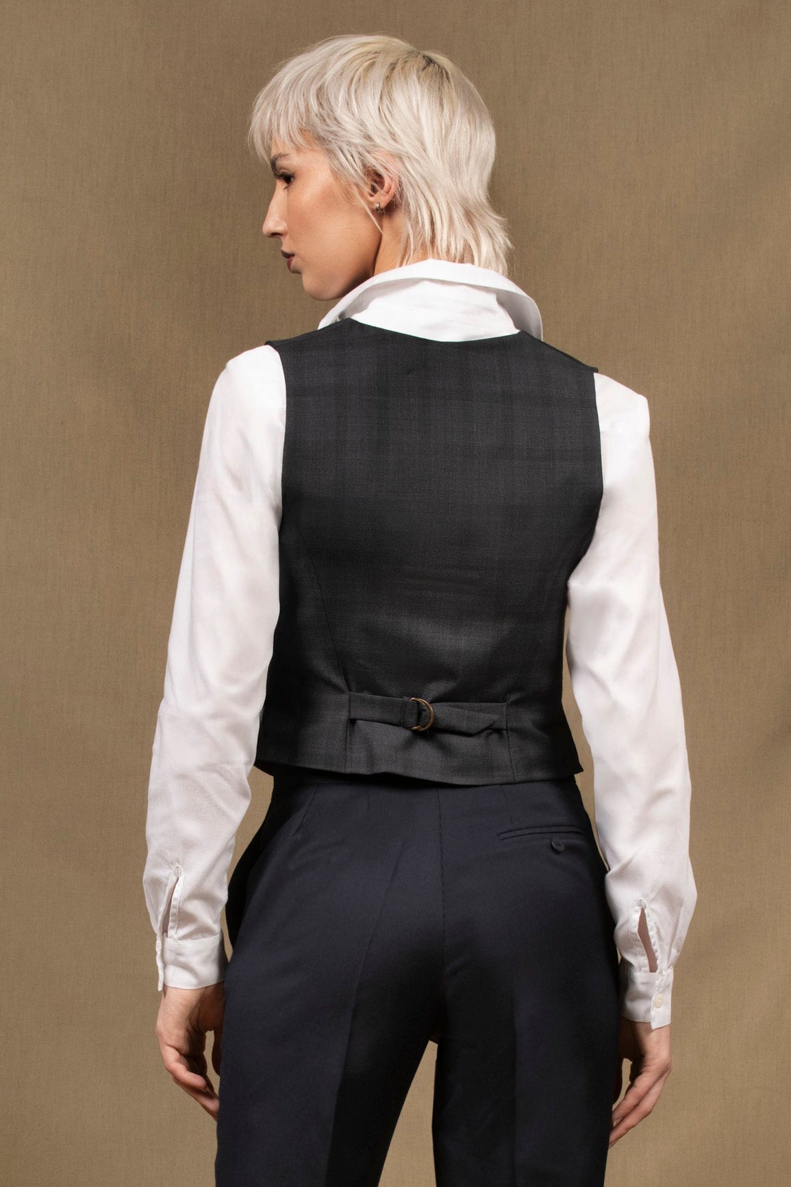 Gilet Costume Tailleur Femme Carreau Bleu Marine - Conception 