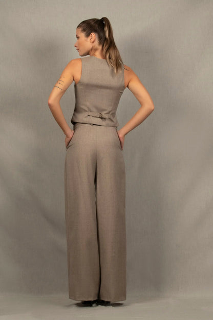 Pantalon Tailleur Femme Large Grège en Laine – Illusion My Tailor Is Joh 