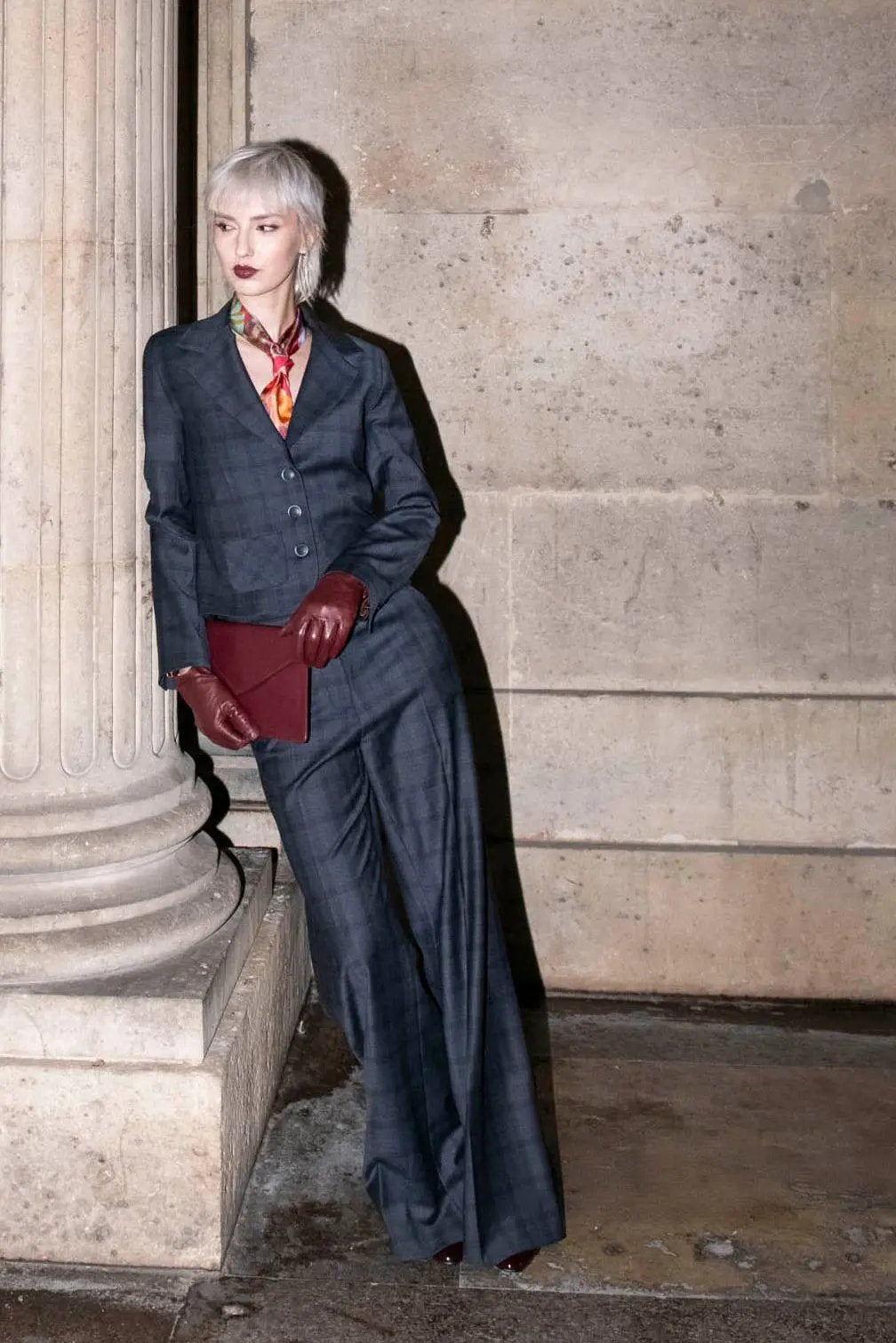 Pantalon Femme Large Laine à Carreaux Bleu Marine - Certitude My tailor is Joh