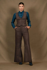 Pantalon Femme Coupe Flare Laine Marron Rayé - Certitude