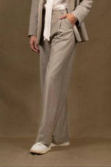 Pantalon Tailleur Femme Large Gris Clair en Laine – Illusion