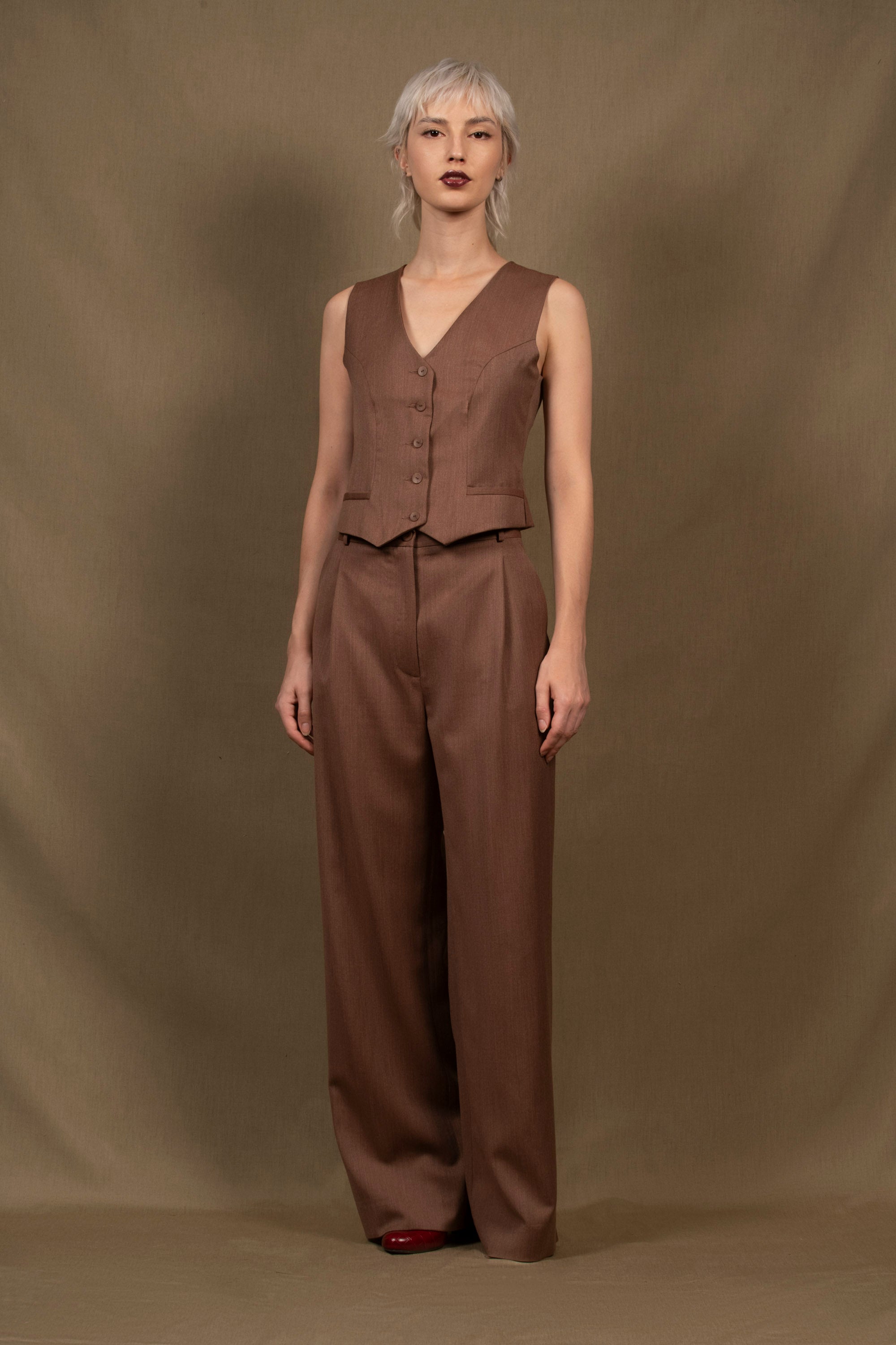 Pantalon Tailleur Femme Large Tomette en Laine – Illusion