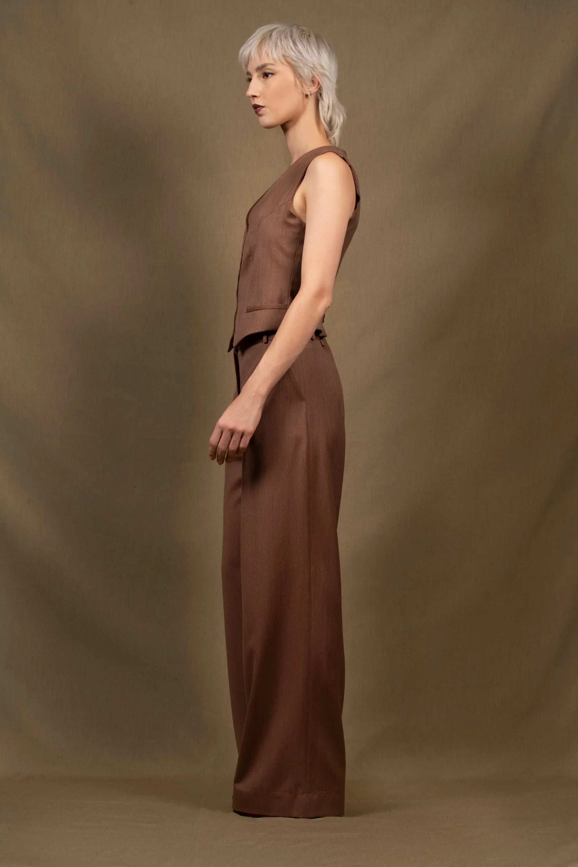 Pantalon Tailleur Femme Large Tomette en Laine – Illusion My tailor is Joh