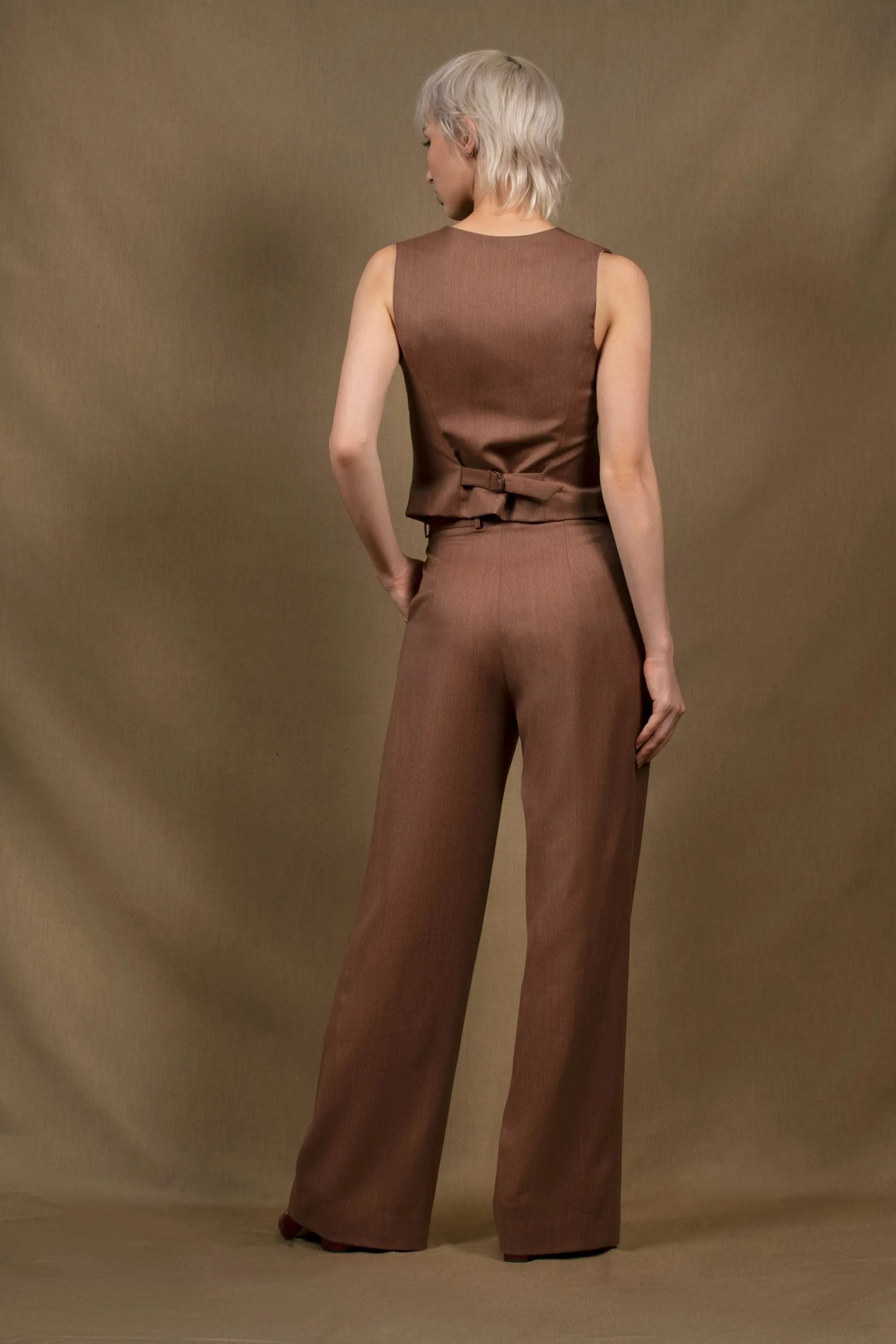 Pantalon Tailleur Femme Large Tomette en Laine – Illusion My tailor is Joh