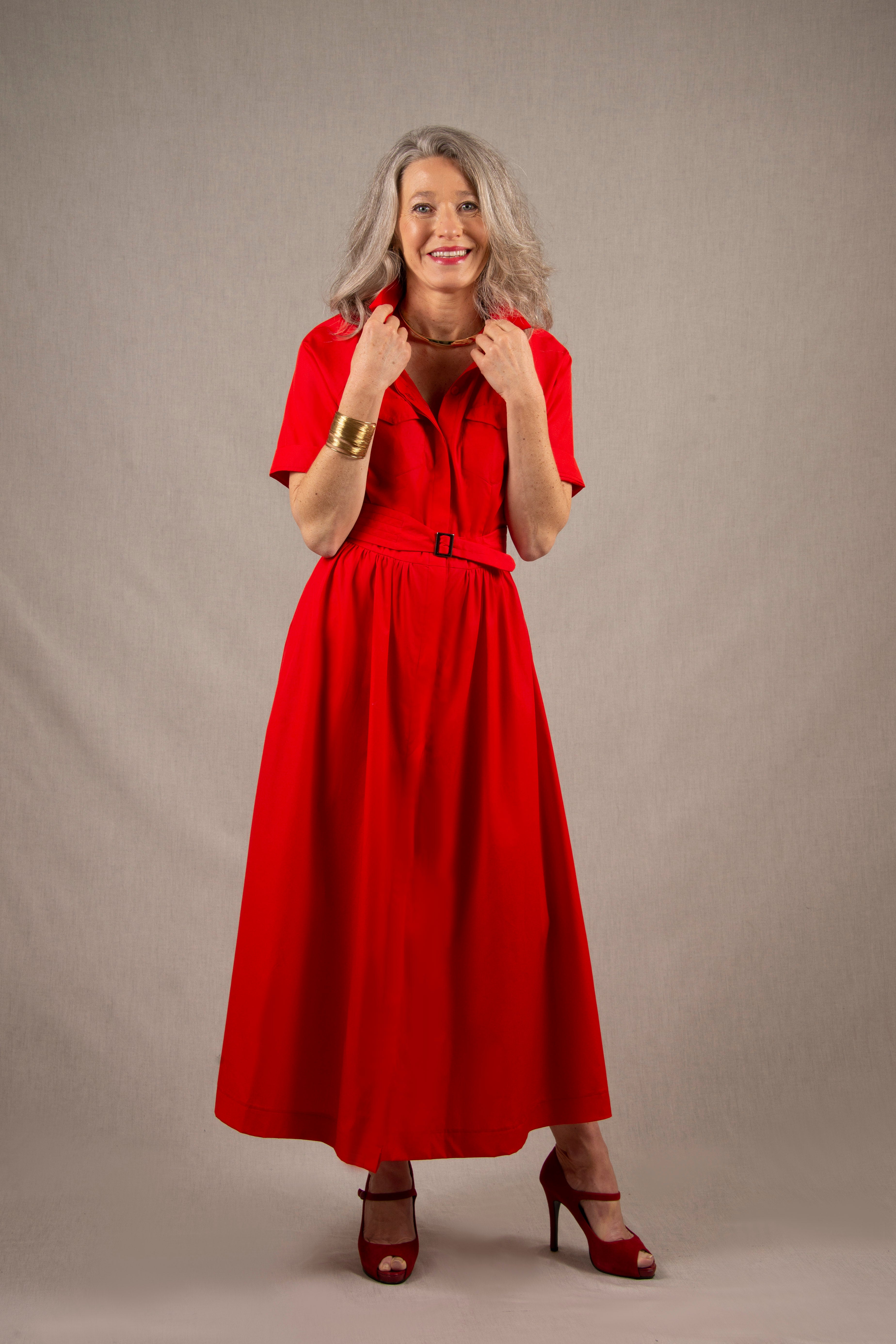 Robe Longue en Coton Rouge Coquelicot - Apparence