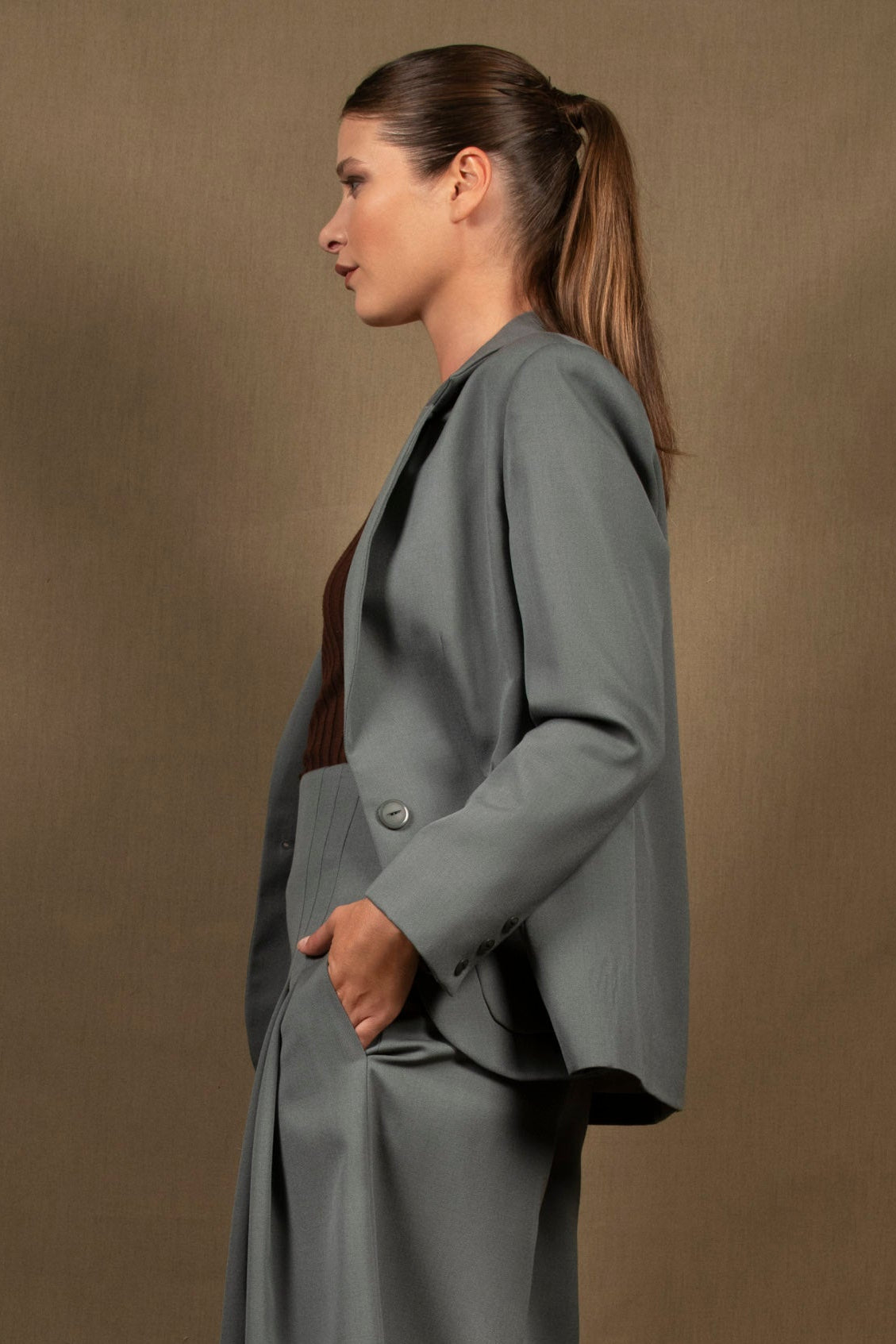 Veste Tailleur Femme Vert Amande en Laine - Abandon My Tailor Is Joh 