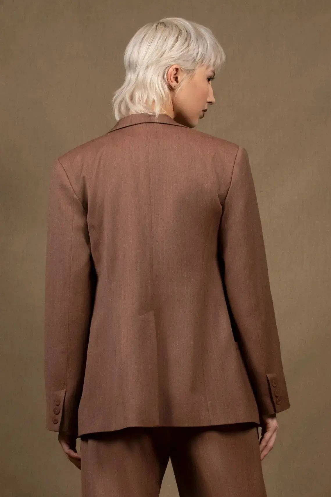 Tailleur Veste Pantalon Large Femme Laine Tomette  – Illusion My tailor is Joh