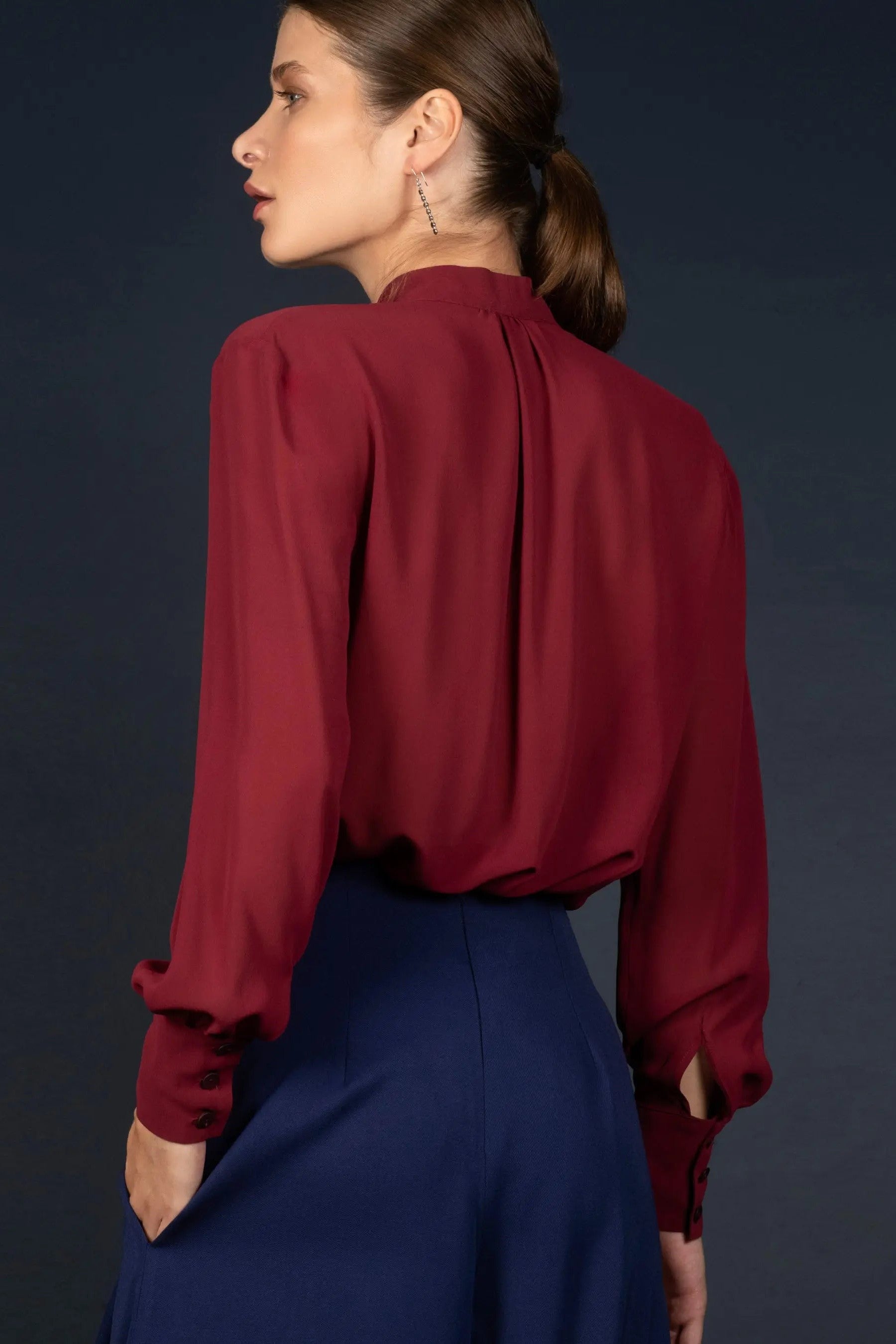 Chemisier Col Lavallière Soie Grenat - Soeur - My tailor is Joh