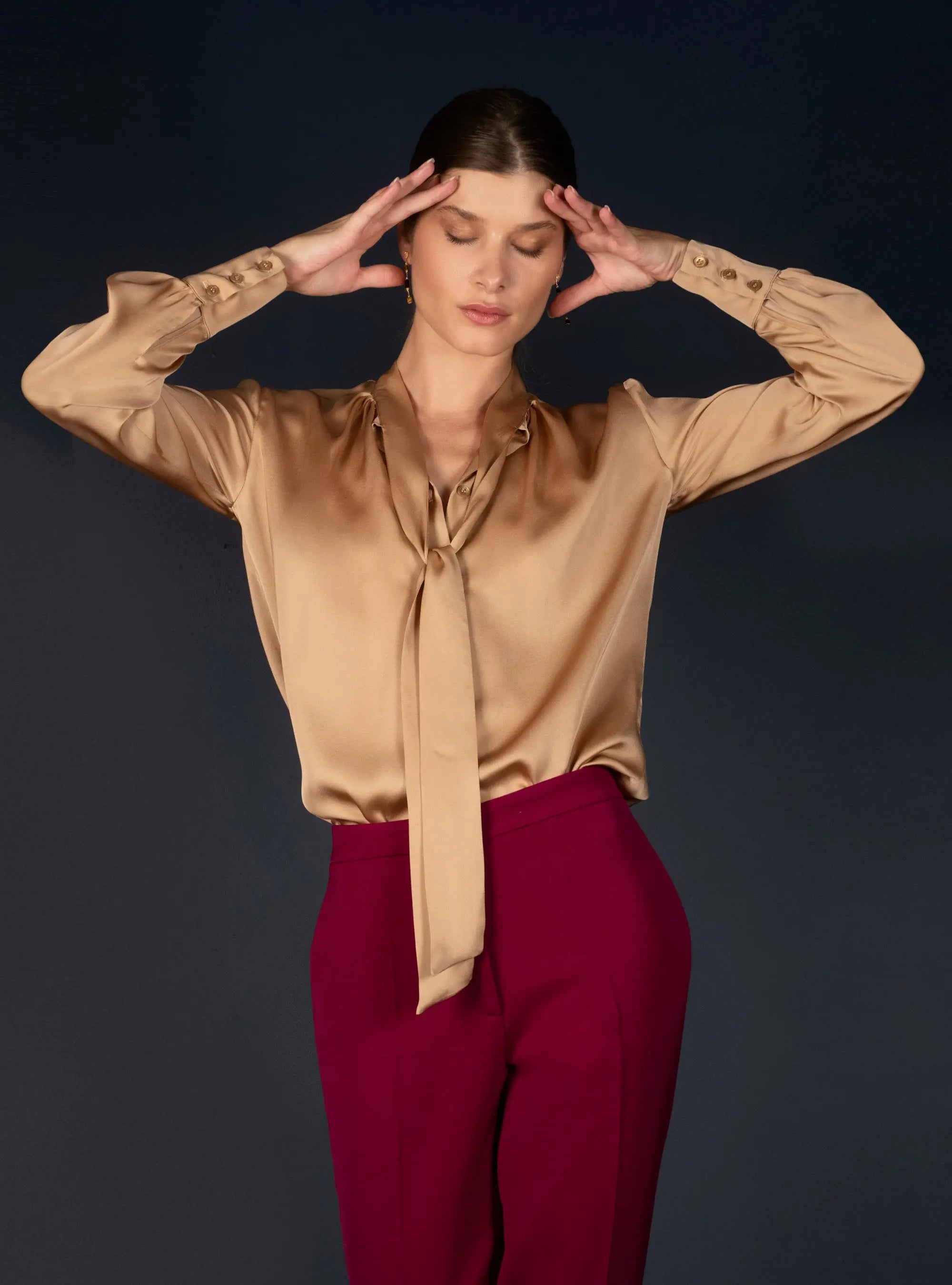 Chemisier Col Lavallière Soie Nude - Soeur - My tailor is Joh