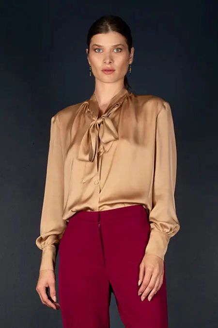 Chemisier Col Lavallière Soie Nude - Soeur - My tailor is Joh