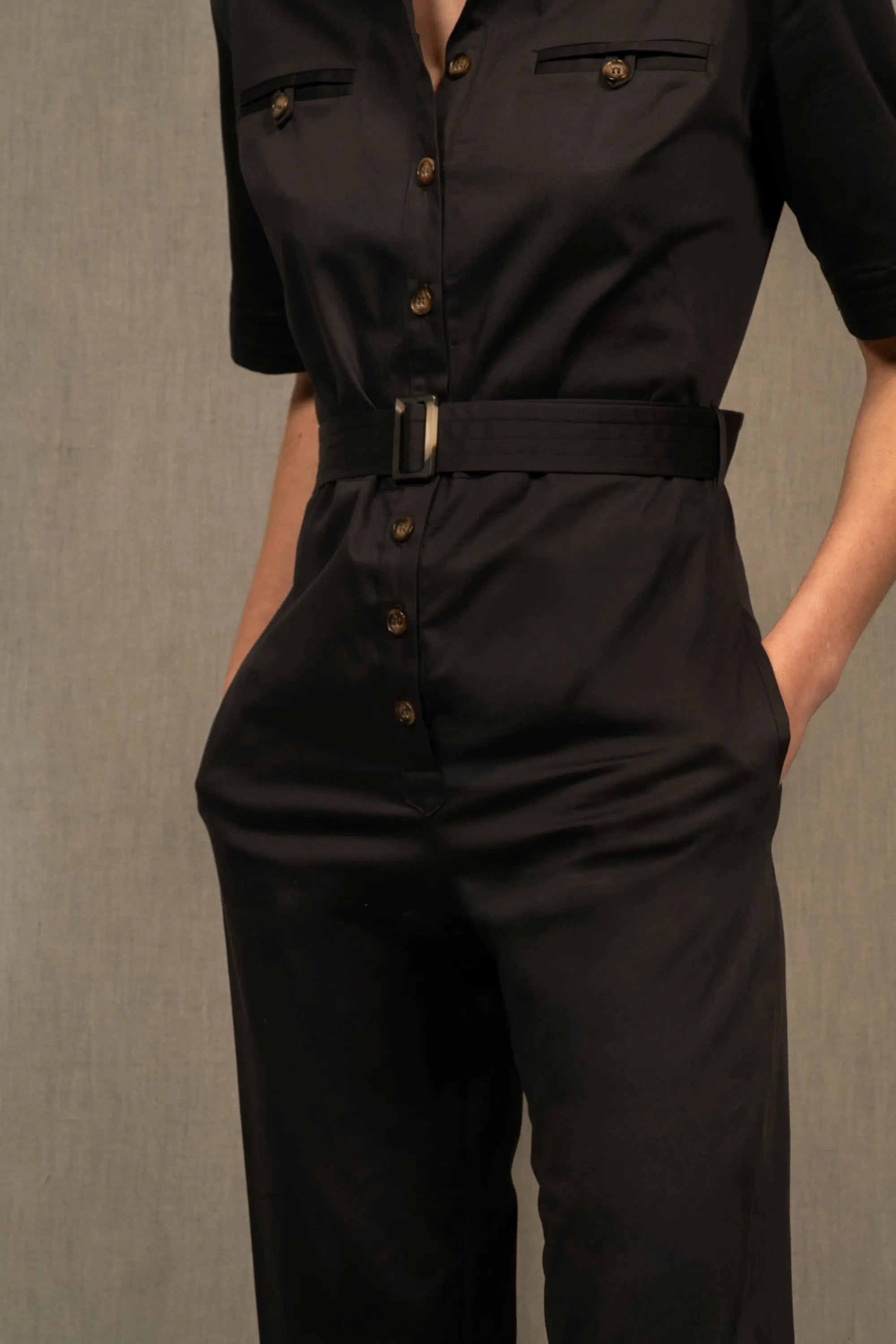 La combinaison pantalon femme coton noir Parenthèse - My tailor is Joh