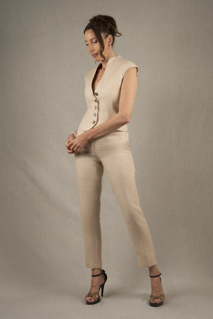 Pantalon Tailleur Femme Fitté Lin Ivoire - Conception My tailor is Joh
