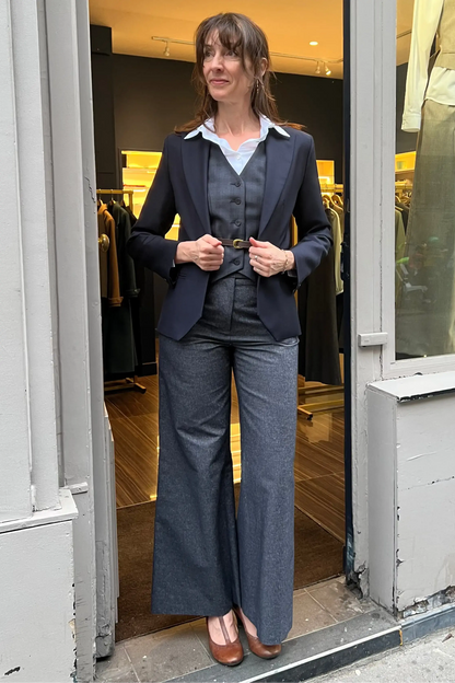 Gilet Costume Tailleur Femme Carreau Bleu Marine Conception - My Tailor Is Joh 5