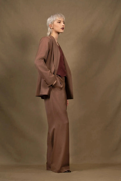 Tailleur Veste Pantalon Large Femme Laine Tomette  – Illusion My tailor is Joh