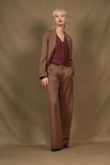 Tailleur Veste Pantalon Large Femme Laine Tomette  – Illusion