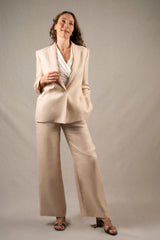 Pantalon Tailleur Femme Large en Lin Ivoire – Illusion