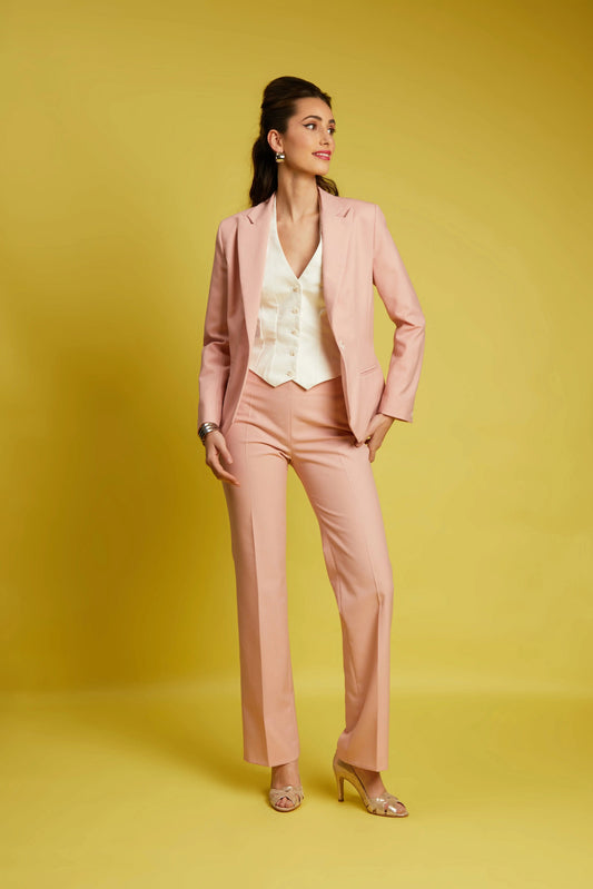 Le tailleur femme veste pantalon droit laine rose ballerine Conception - My tailor is Joh