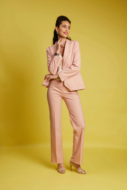 Le tailleur femme veste pantalon droit laine rose ballerine Conception - My tailor is Joh