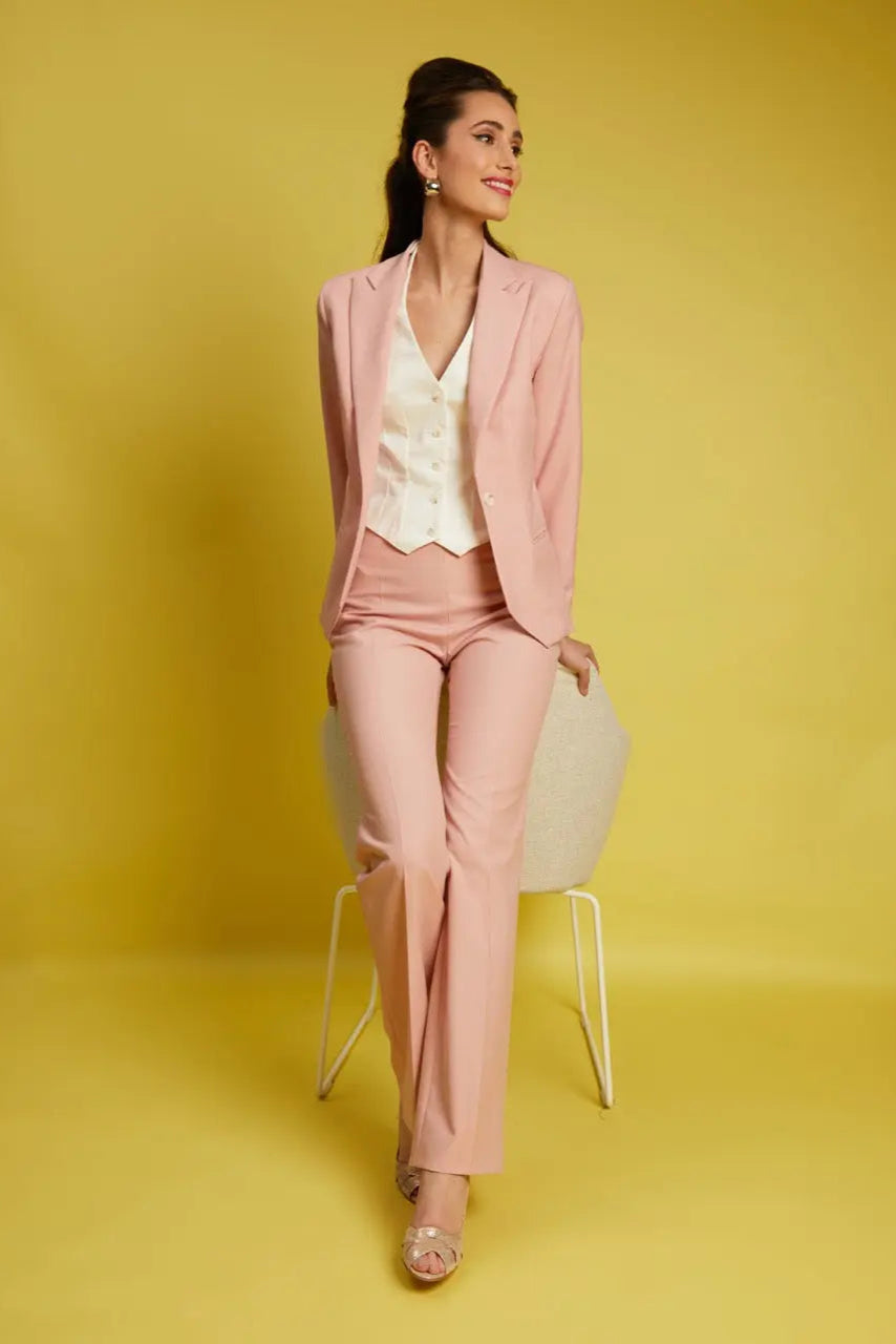 Le tailleur femme veste pantalon droit laine rose ballerine Conception - My tailor is Joh