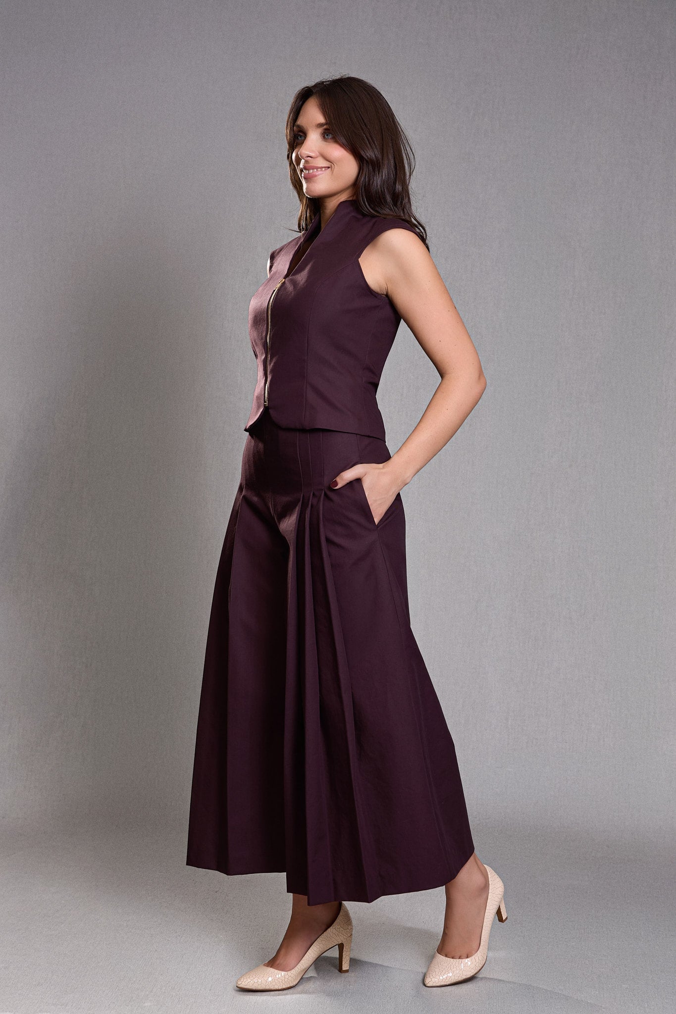 Pantalon Large Taille Haute Prune - Abandon