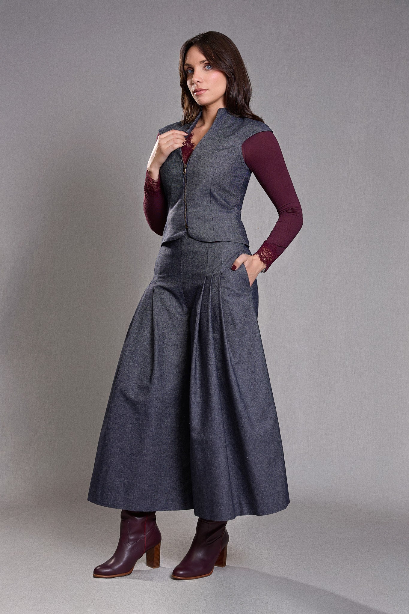 Pantalon Large Taille Haute jean bleu gris - Abandon