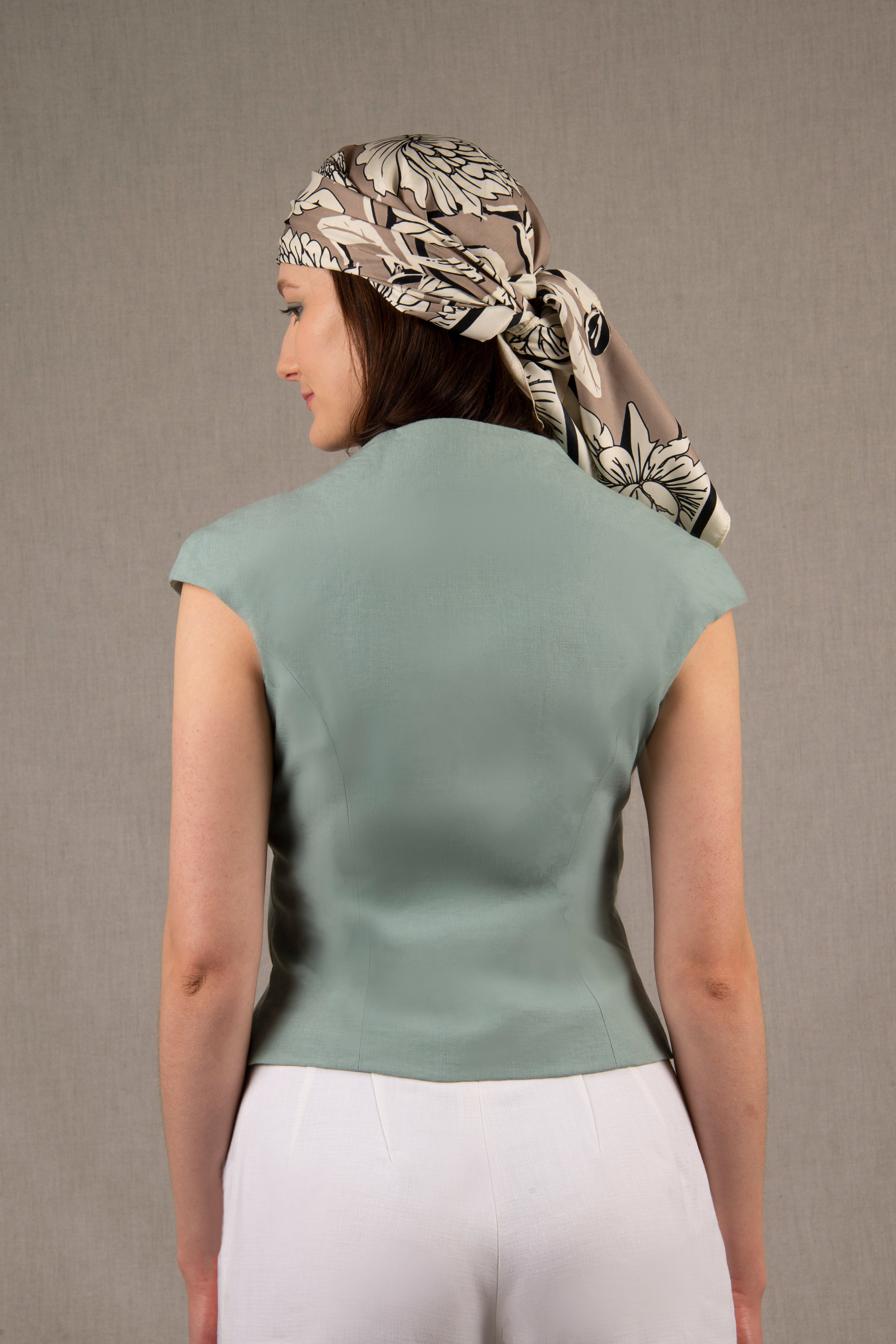 Gilet Tailleur Femme en Lin Bleu Céladon - Sensation