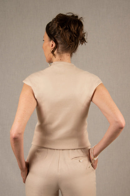Gilet Tailleur Femme en Lin Ivoire - Sensation My tailor is Joh