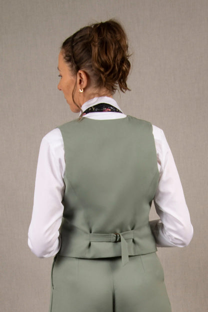 Gilet Tailleur Femme Laine Vert Sauge – Conception My tailor is Joh
