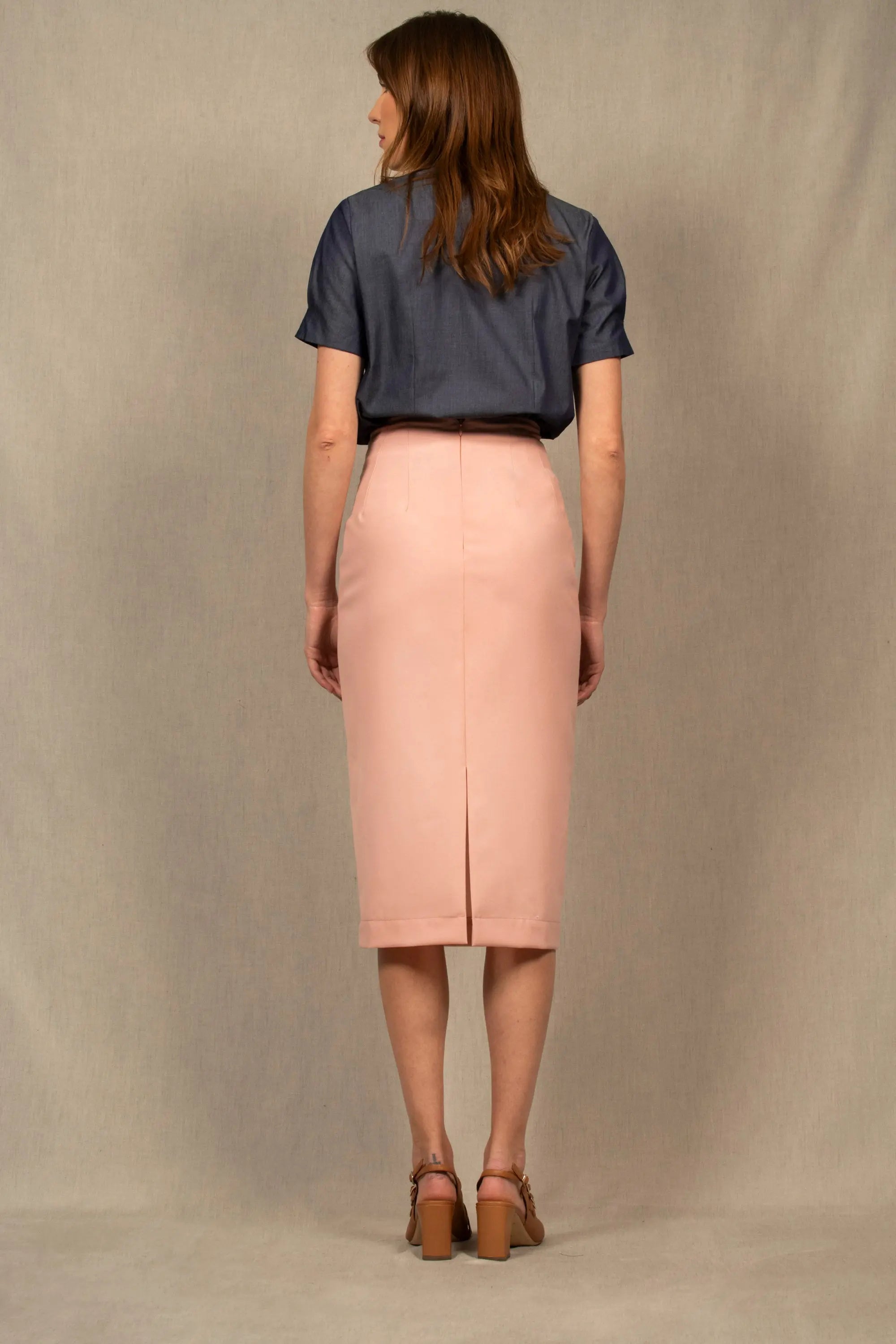 Jupe midi évasée en lyocell - Rose pâle Jupe midi évasée en lyocell - Rose pâle