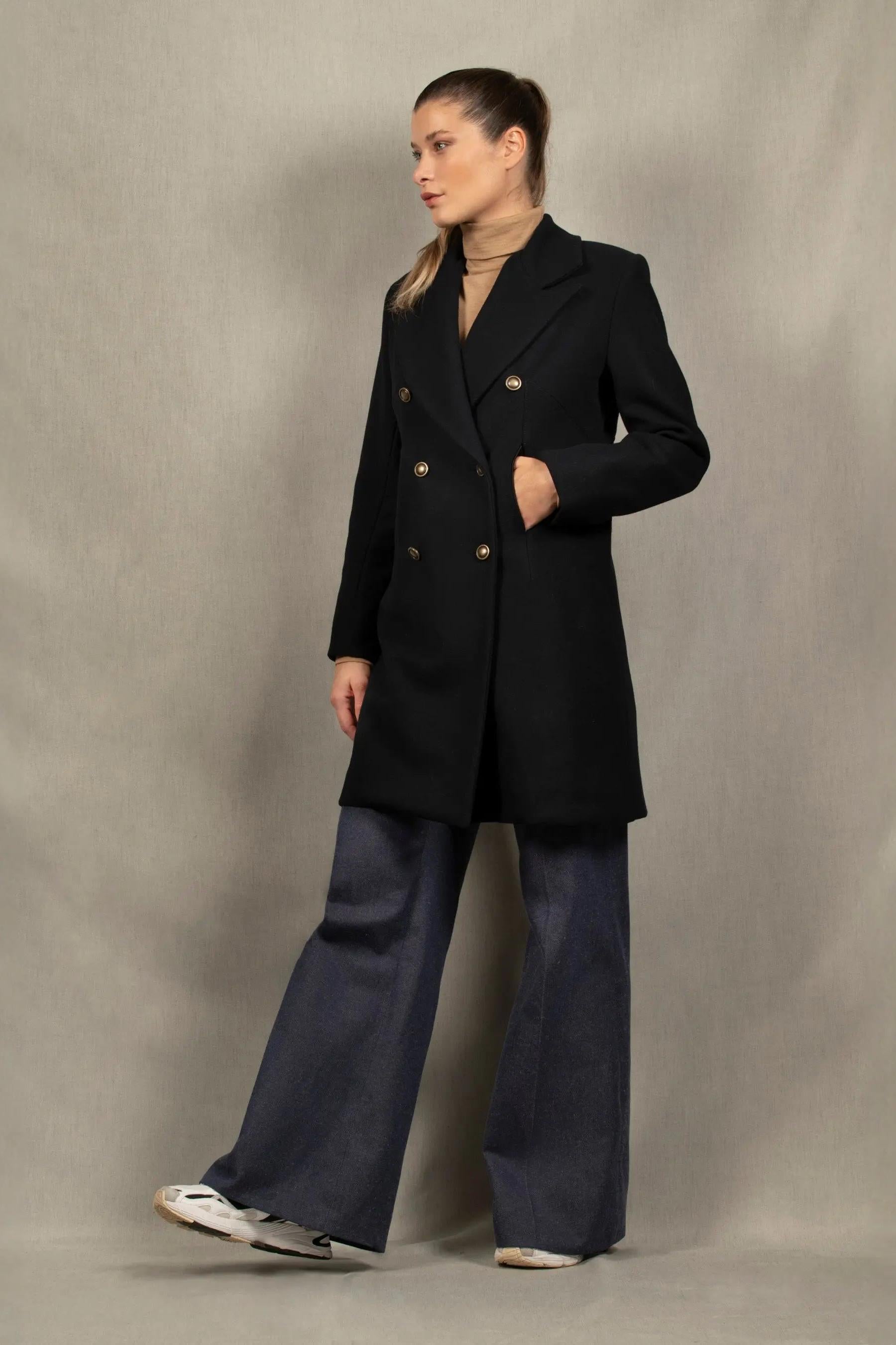 Manteau 3/4 Femme en Laine Bleu Marine - My tailor is Joh